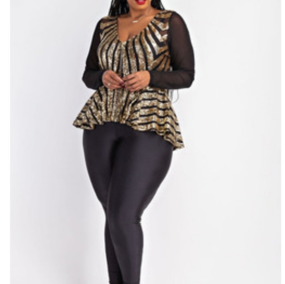 Sequins Peplum Zip Front Top